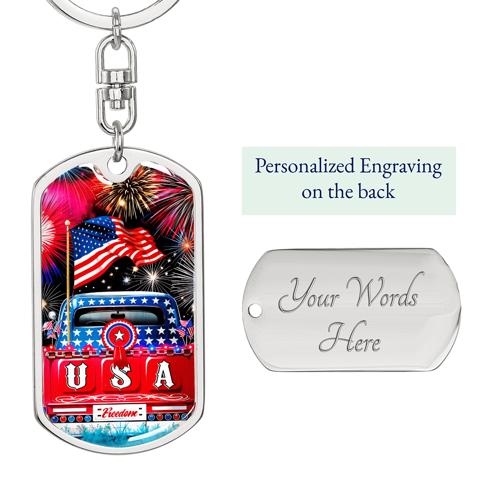 Patriotic USA Truck Keychain – 4th of July Fireworks Key Ring, American Flag Freedom Gift, Veterans Gift, USA Pride Gift
