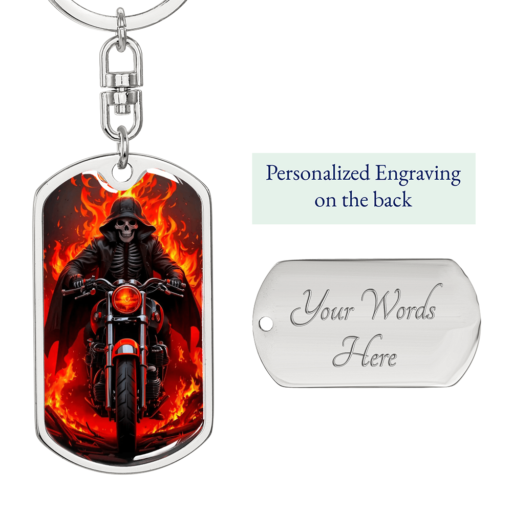 Skeleton Biker Keychain for Men – Grim Reaper Motorcycle Gift – Gothic Flame Key Ring – Badass Rider Keychain – Halloween Biker Gift