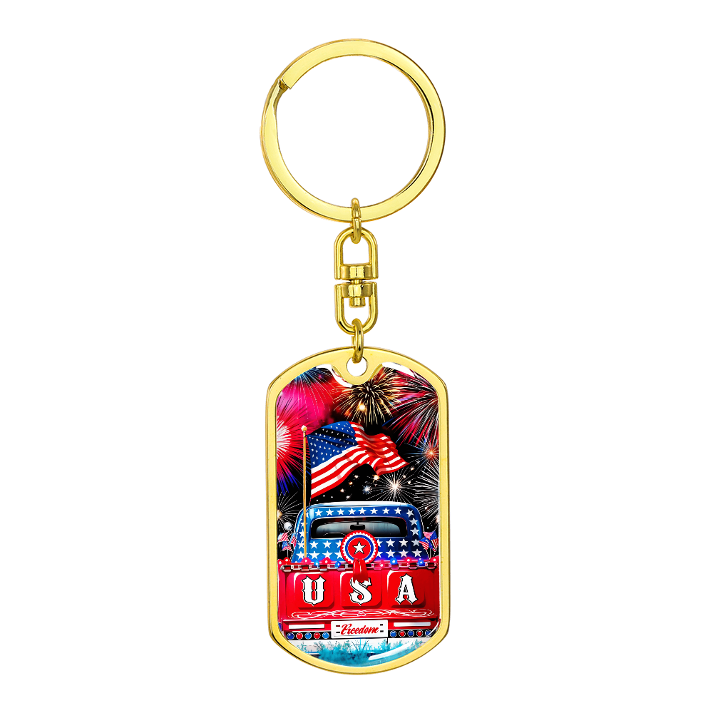 Patriotic USA Truck Keychain – 4th of July Fireworks Key Ring, American Flag Freedom Gift, Veterans Gift, USA Pride Gift