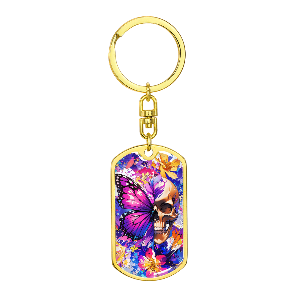 Colorful Skull Butterfly Keychain – Vibrant Gothic Key Ring – Floral Skull Gift for Her – Alternative Style Bag Charm – Punk Aesthetic