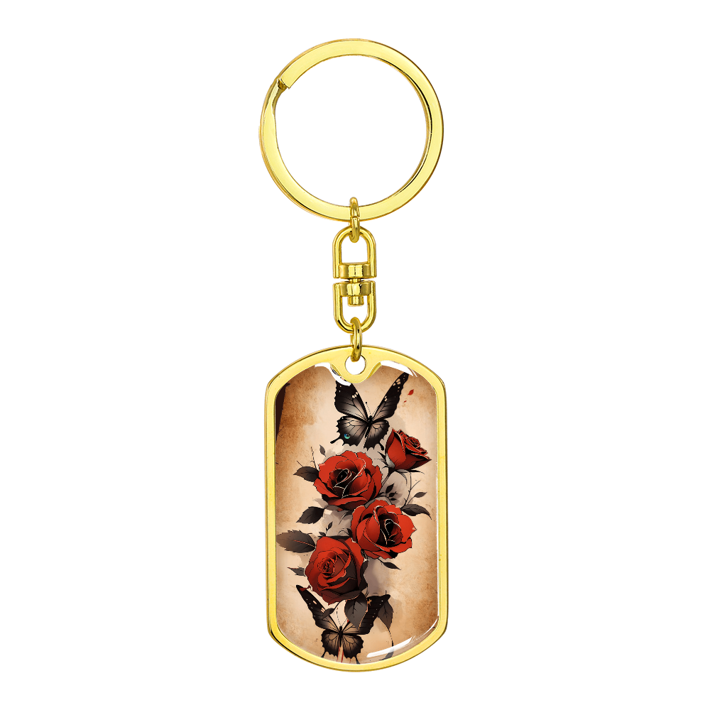 Black Butterfly Red Roses Keychain