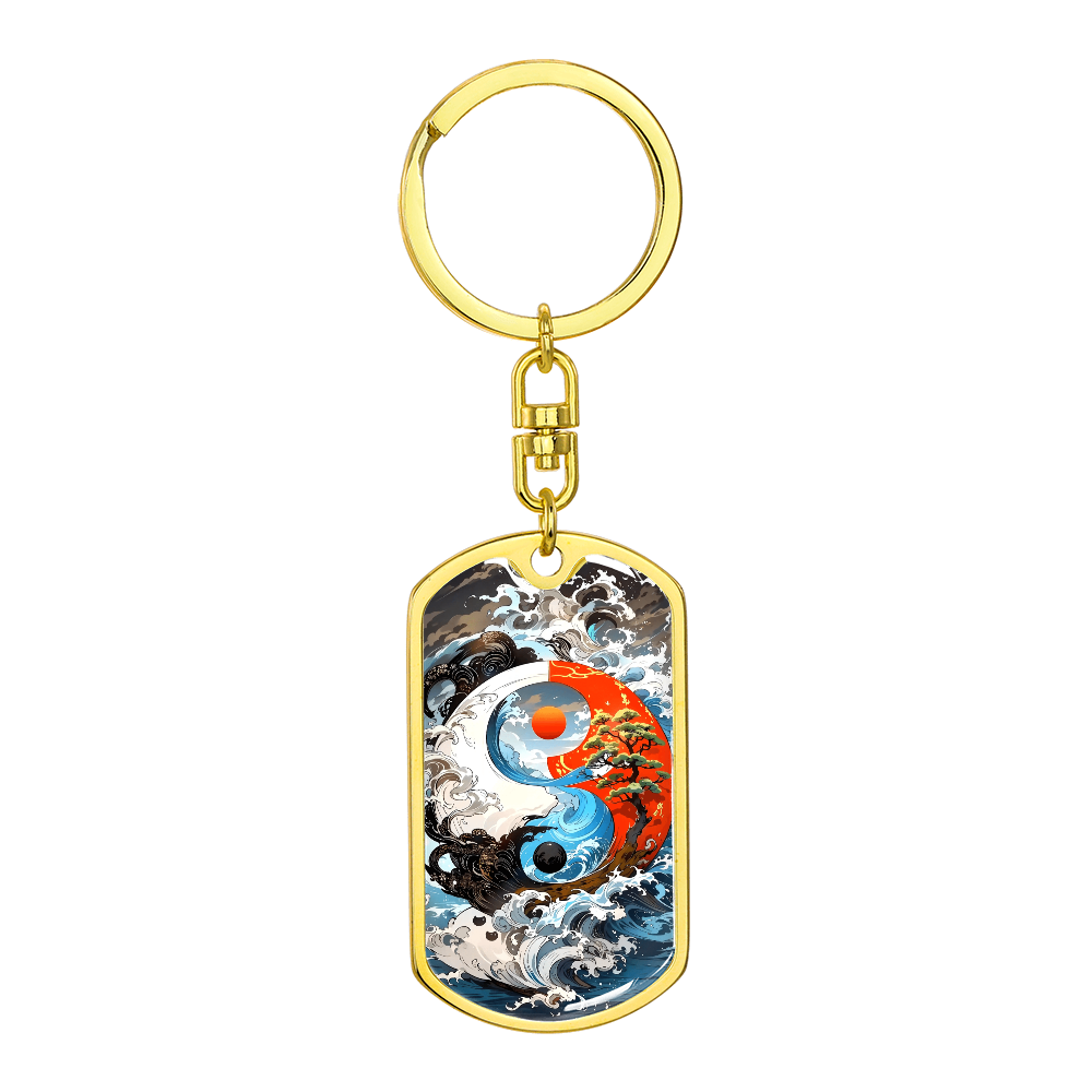 Ocean Waves Yin Yang Keychain – Zen Tao Balance Dog Tag Gift