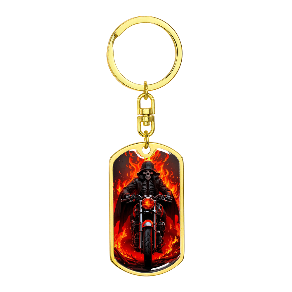 Skeleton Biker Keychain for Men – Grim Reaper Motorcycle Gift – Gothic Flame Key Ring – Badass Rider Keychain – Halloween Biker Gift