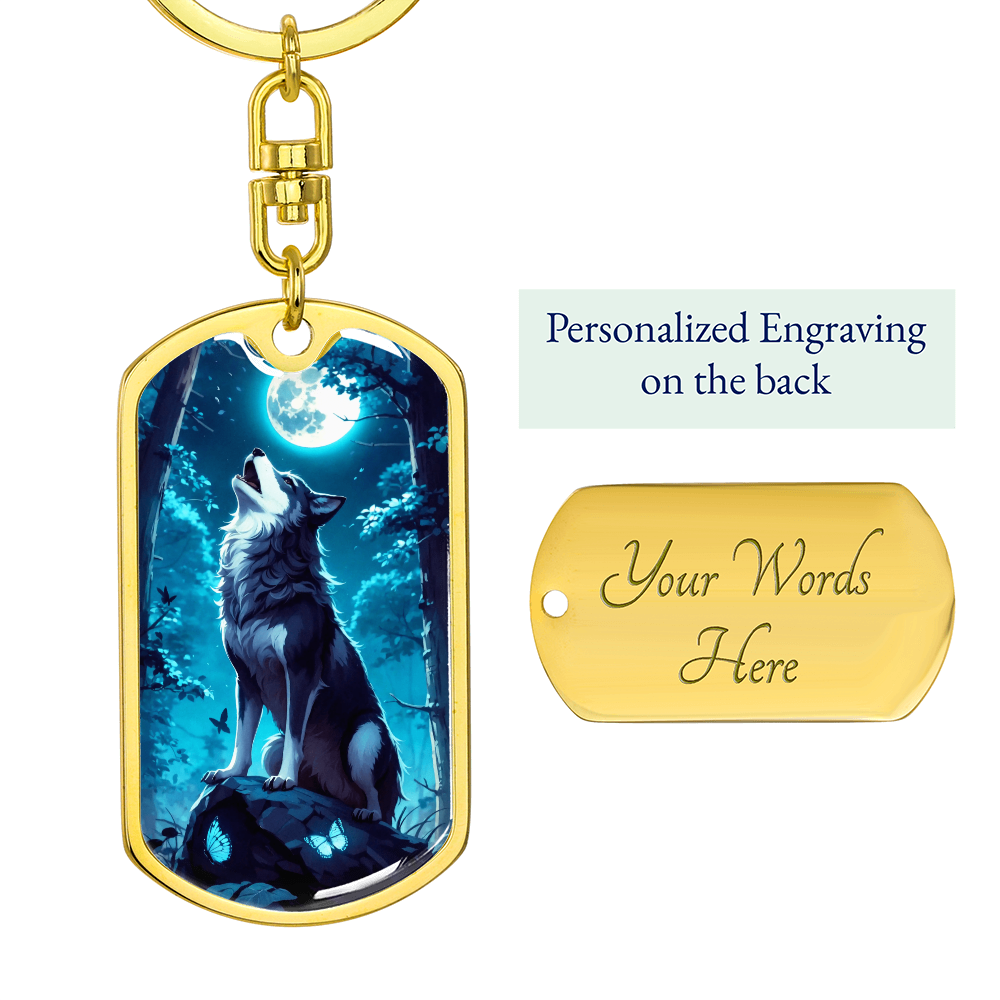Wolf Howling at Moon Keychain