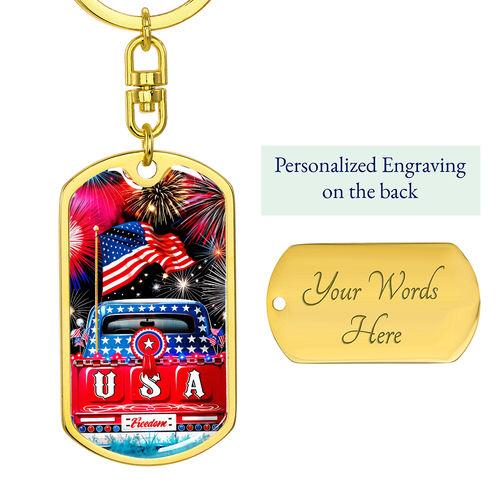 Patriotic USA Truck Keychain – 4th of July Fireworks Key Ring, American Flag Freedom Gift, Veterans Gift, USA Pride Gift