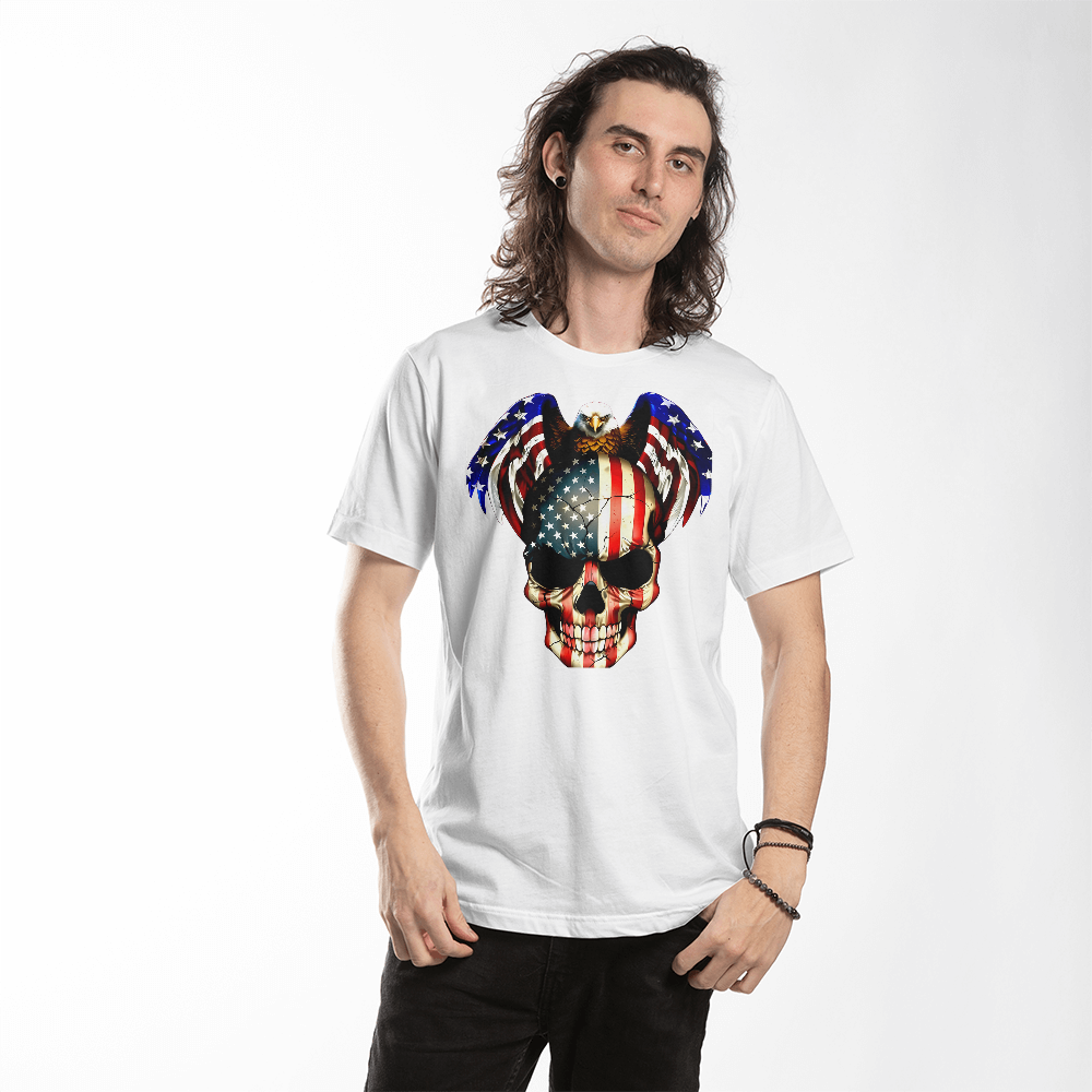 Patriotic Skull Eagle T-Shirt | American Flag Graphic Tee | USA Bold Freedom Shirt | 4th of July Biker Tee | Bald Eagle Pride Shirt