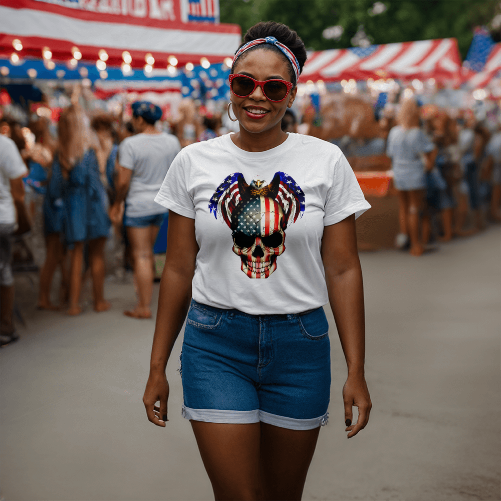 Patriotic Skull Eagle T-Shirt | American Flag Graphic Tee | USA Bold Freedom Shirt | 4th of July Biker Tee | Bald Eagle Pride Shirt