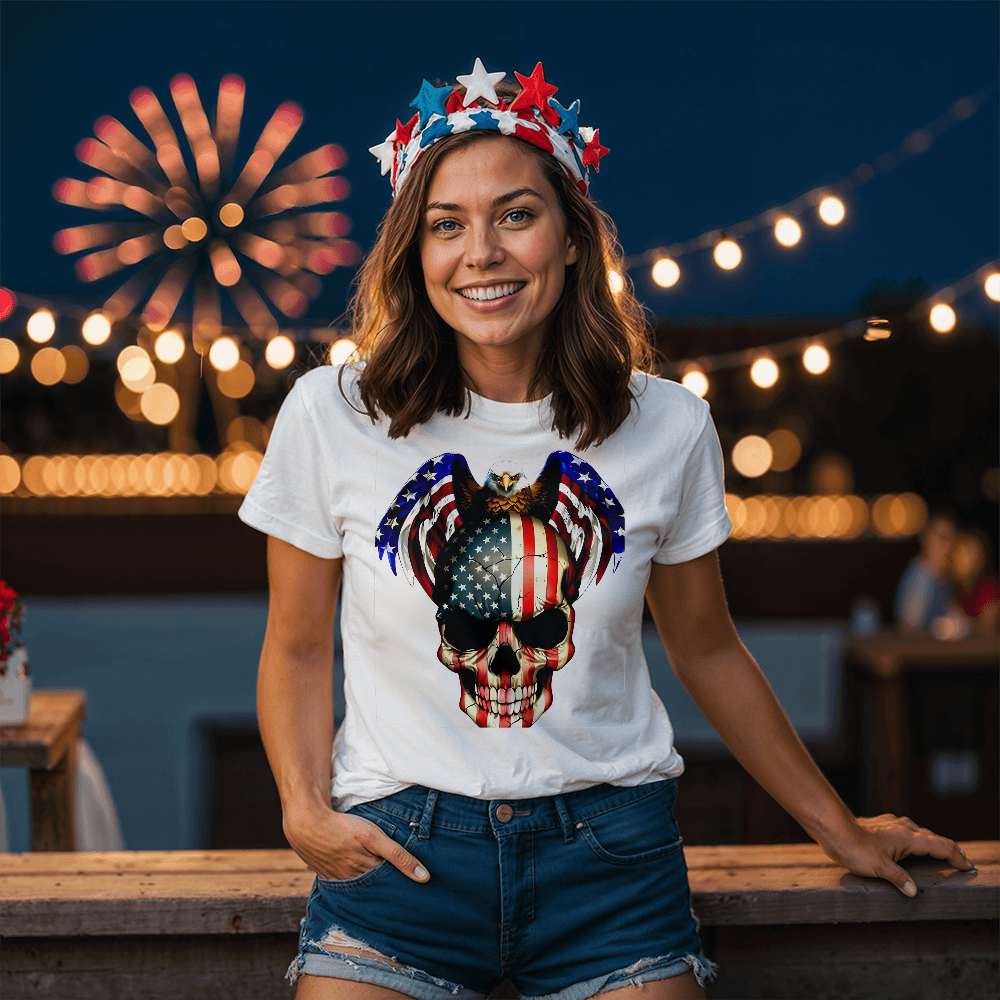 Patriotic Skull Eagle T-Shirt | American Flag Graphic Tee | USA Bold Freedom Shirt | 4th of July Biker Tee | Bald Eagle Pride Shirt