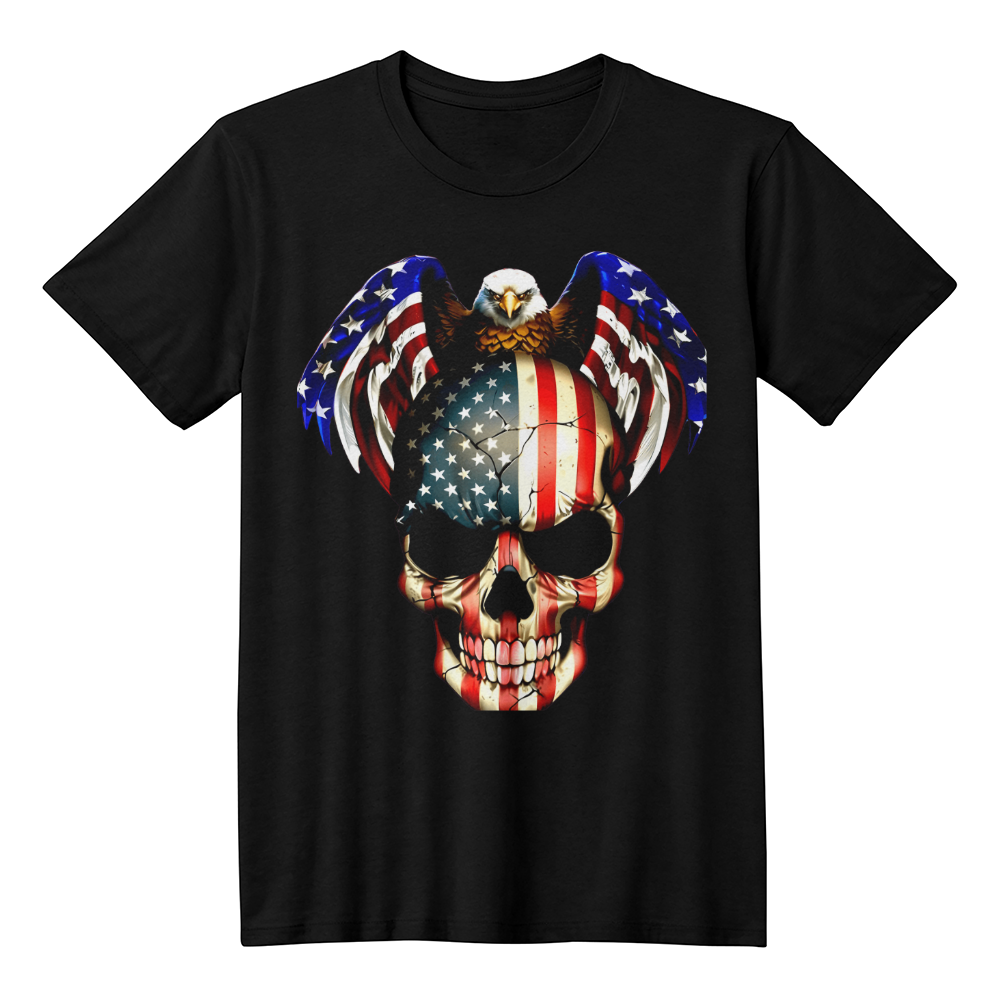 Patriotic Skull Eagle T-Shirt | American Flag Graphic Tee | USA Bold Freedom Shirt | 4th of July Biker Tee | Bald Eagle Pride Shirt