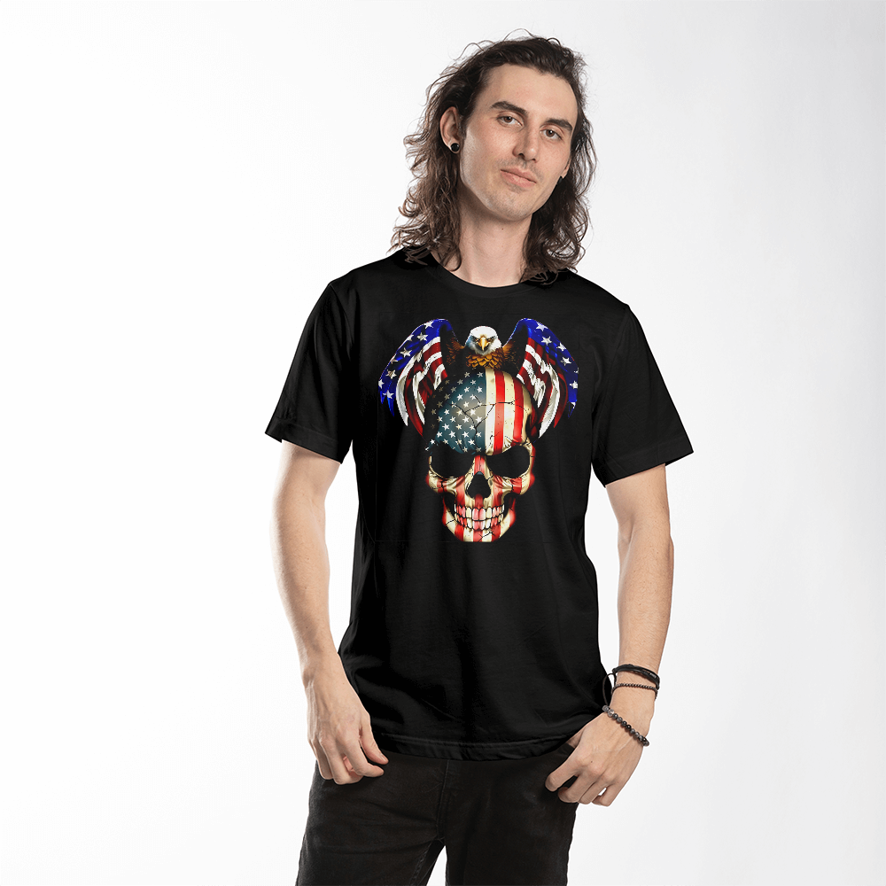 Patriotic Skull Eagle T-Shirt | American Flag Graphic Tee | USA Bold Freedom Shirt | 4th of July Biker Tee | Bald Eagle Pride Shirt