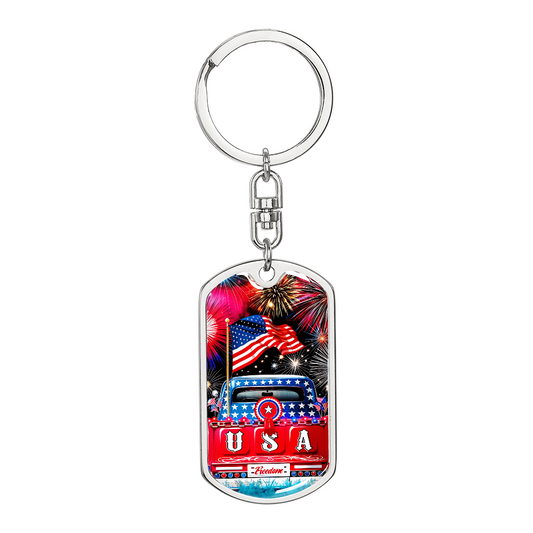 Patriotic USA Truck Keychain – 4th of July Fireworks Key Ring, American Flag Freedom Gift, Veterans Gift, USA Pride Gift