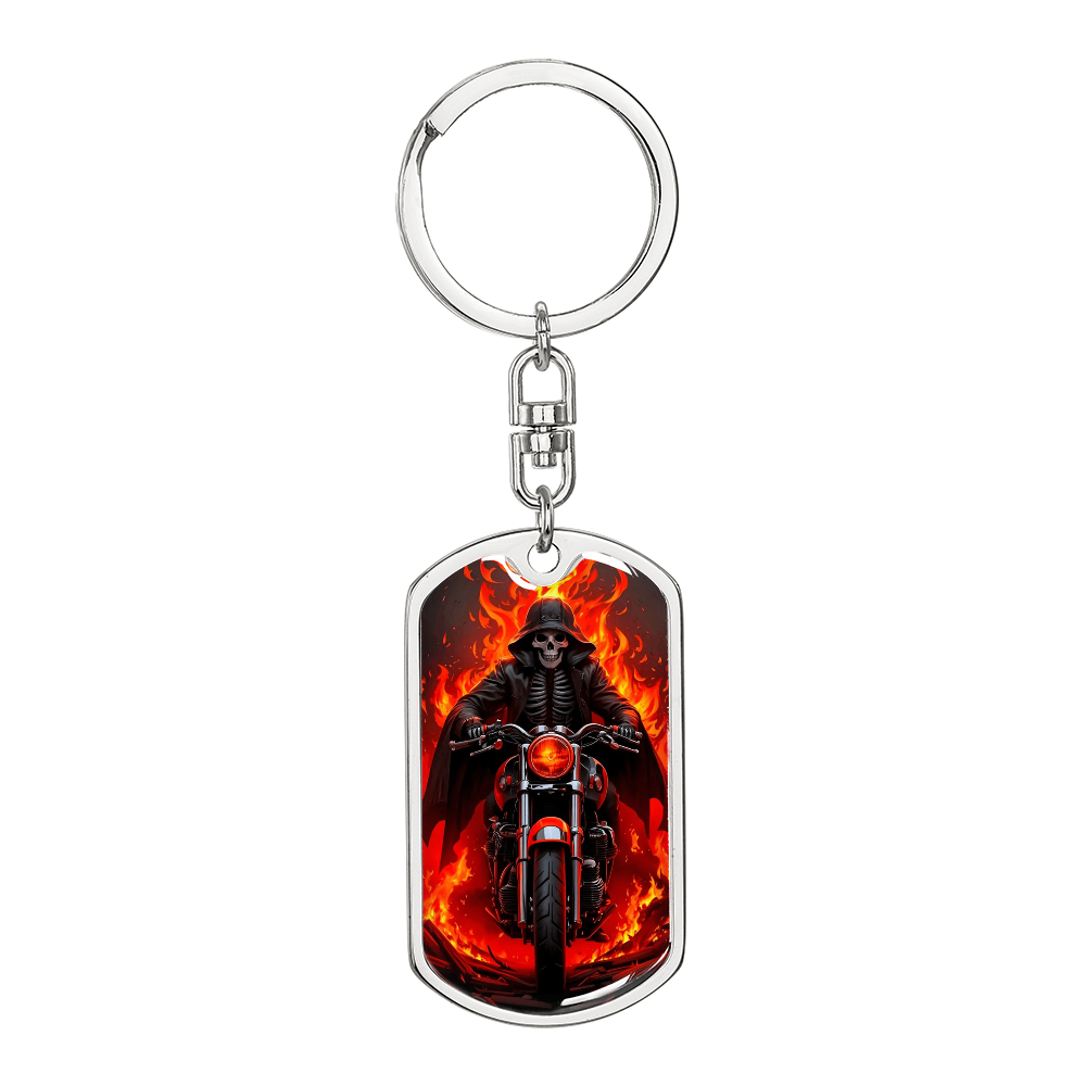 Skeleton Biker Keychain for Men – Grim Reaper Motorcycle Gift – Gothic Flame Key Ring – Badass Rider Keychain – Halloween Biker Gift