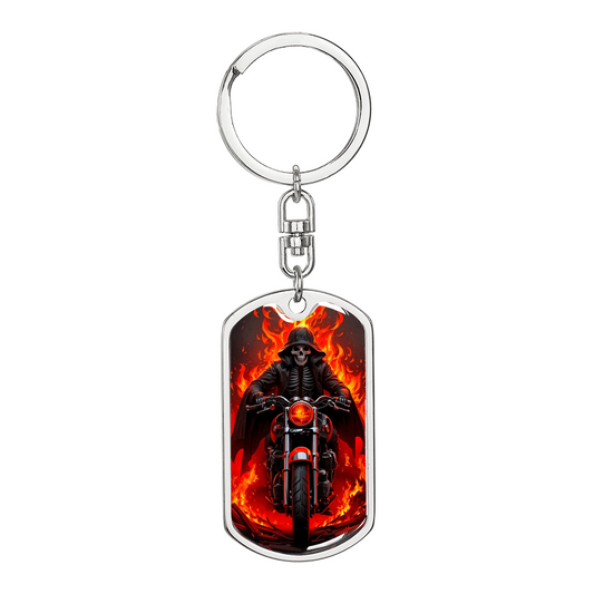 Skeleton Biker Keychain for Men – Grim Reaper Motorcycle Gift – Gothic Flame Key Ring – Badass Rider Keychain – Halloween Biker Gift