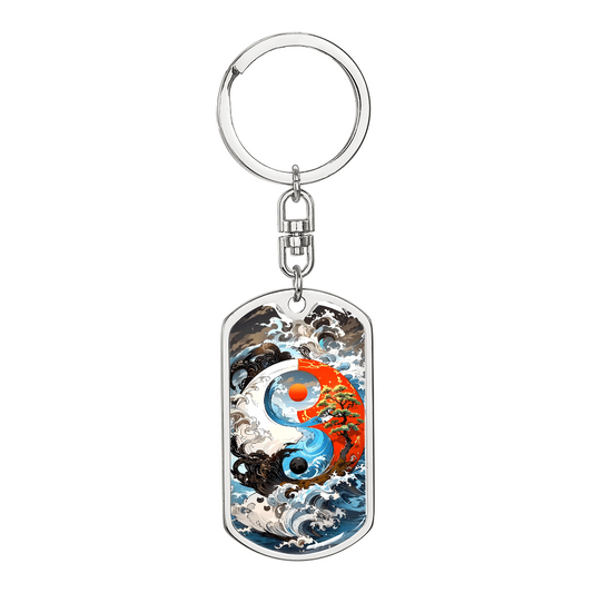 Ocean Waves Yin Yang Keychain – Zen Tao Balance Dog Tag Gift