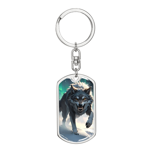 Fierce Wolf Aurora Keychain – Northern Lights Spirit Animal Gift