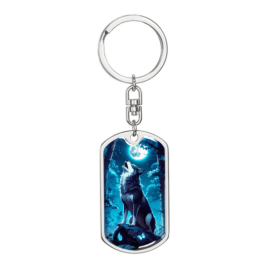 Wolf Howling at Moon Keychain