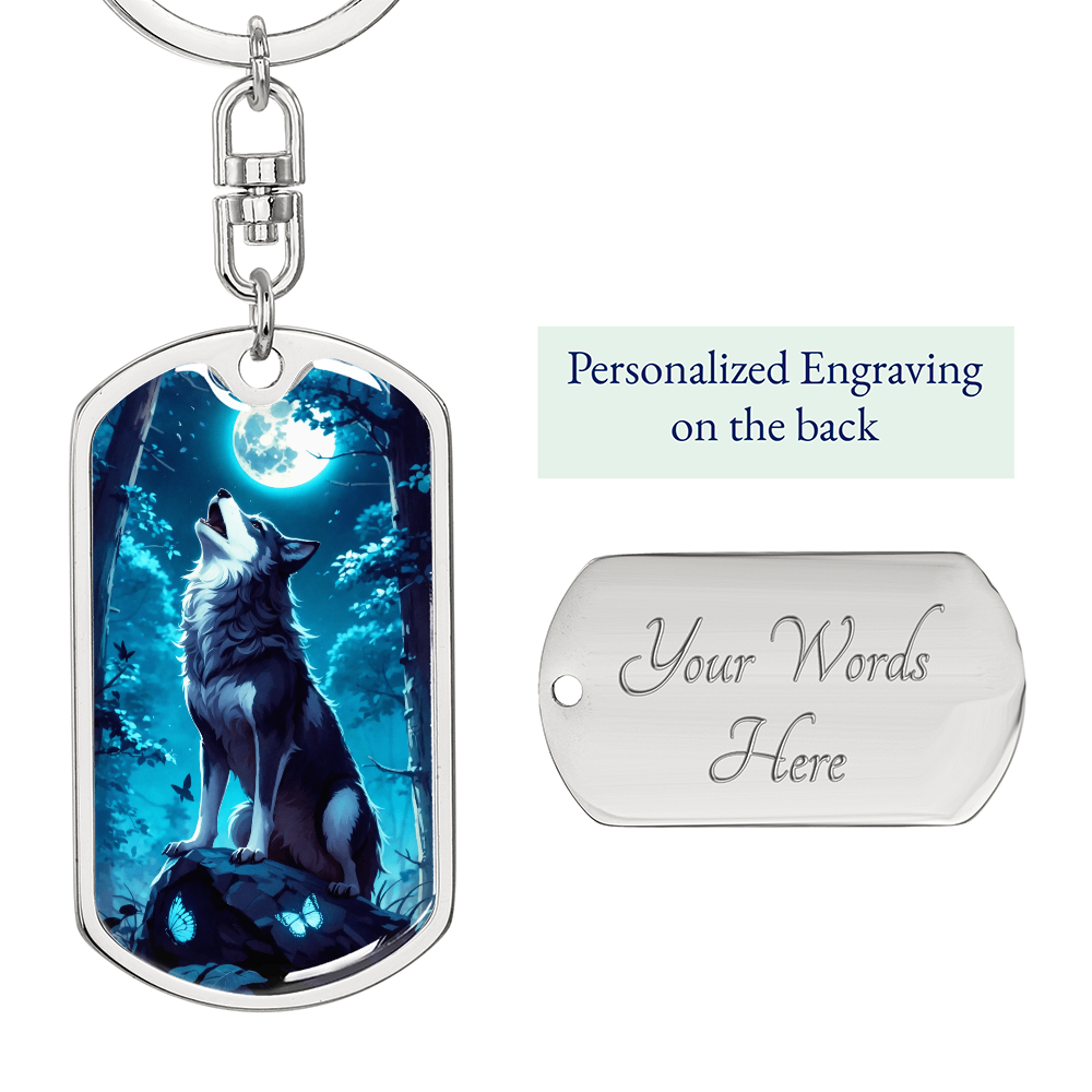 Wolf Howling at Moon Keychain