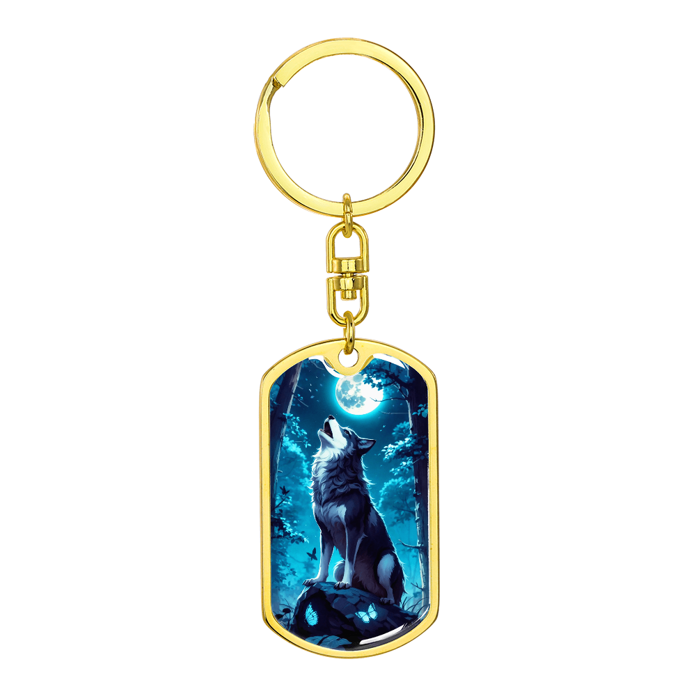 Wolf Howling at Moon Keychain