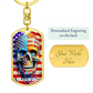 Patriotic Skull Keychain – American Flag Dog Tag Key Ring for Men