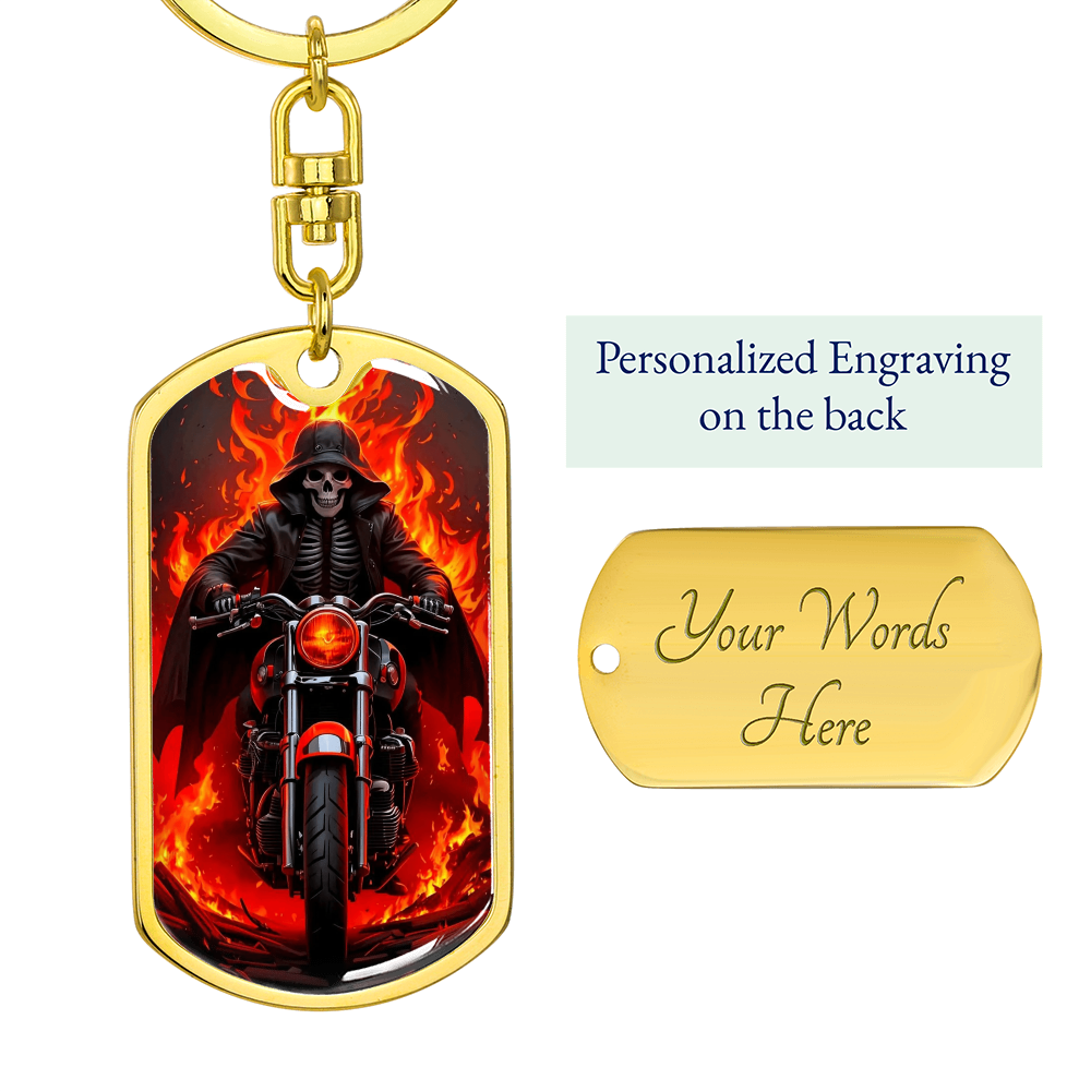 Skeleton Biker Keychain for Men – Grim Reaper Motorcycle Gift – Gothic Flame Key Ring – Badass Rider Keychain – Halloween Biker Gift