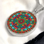 Aztec Mandala Pendant Necklace – Vibrant Tribal Sun Calendar Jewelry for Boho Style